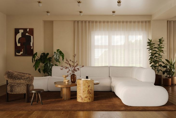 Zenith Cream Upcycled Fabric Ottoman