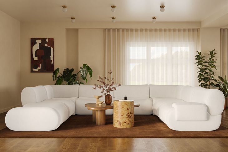 Zenith Cream Upcycled Fabric Modular U-Sectional with RAF Chair