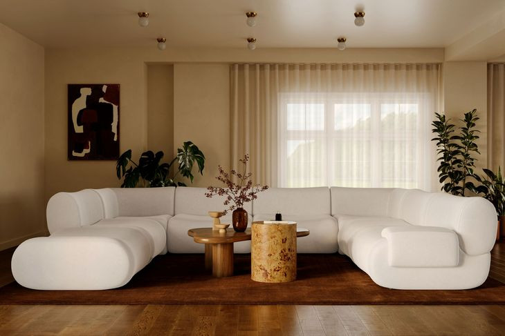 Zenith Cream Upcycled Fabric Modular U-Sectional with RAF Chair