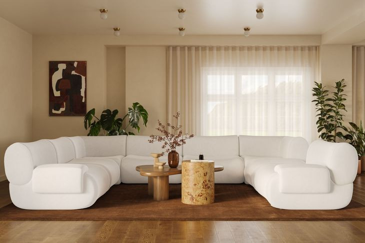 Zenith Cream Upcycled Fabric Modular Large U-Sectional