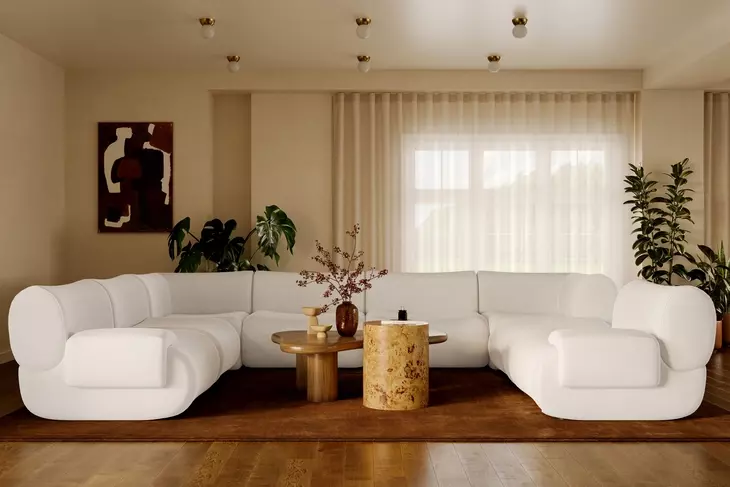 Zenith Cream Upcycled Fabric Modular Large U-Sectional