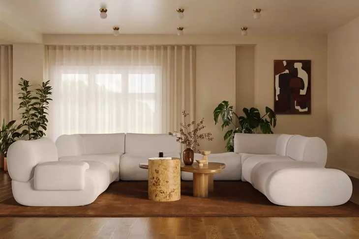 Zenith Cream Upcycled Fabric Modular Large LAF Sectional