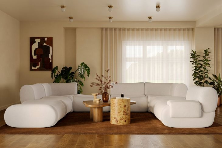 Zenith Cream Upcycled Fabric Modular Large RAF Sectional