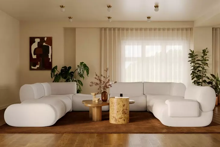 Zenith Cream Upcycled Fabric Modular Large RAF Sectional
