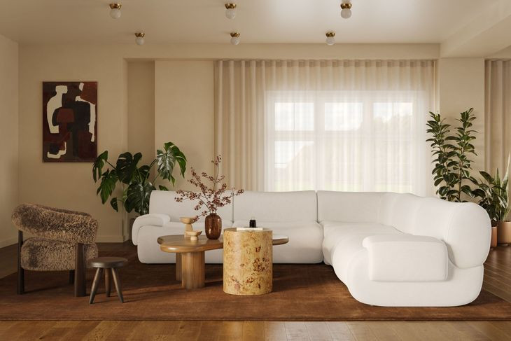 Zenith Cream Upcycled Fabric Modular Sectional