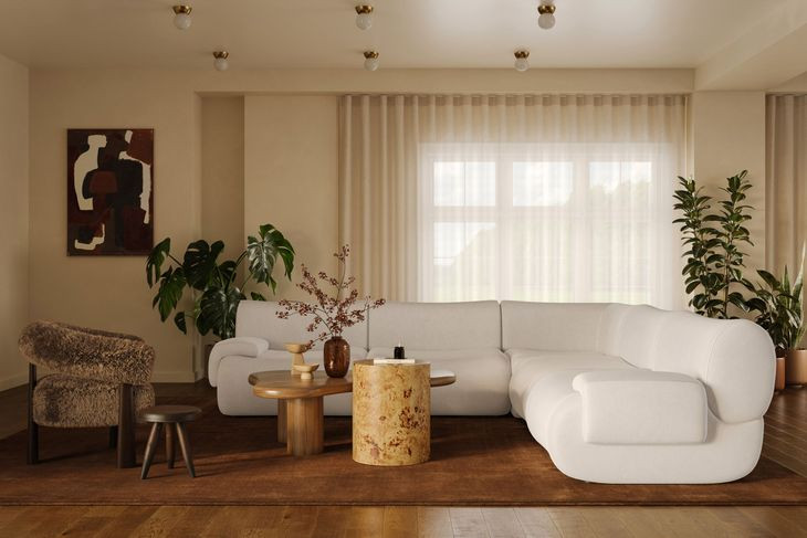 Zenith Cream Upcycled Fabric Modular L-Sectional