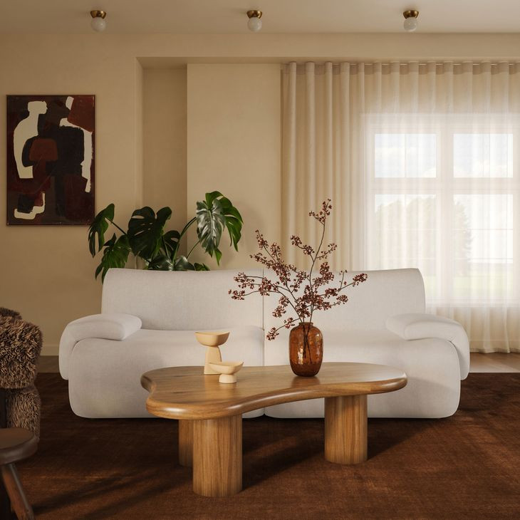 Zenith Cream Upcycled Fabric Modular Loveseat