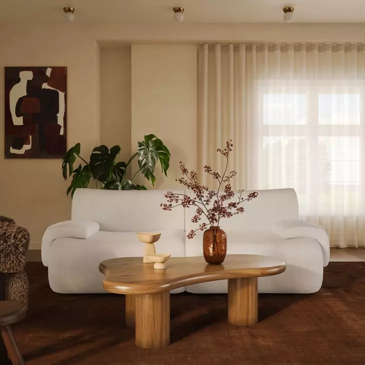 Zenith Cream Upcycled Fabric Modular 80" Loveseat
