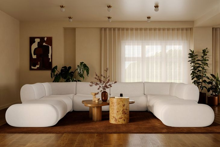 Zenith Cream Upcycled Fabric Modular U-Sectional