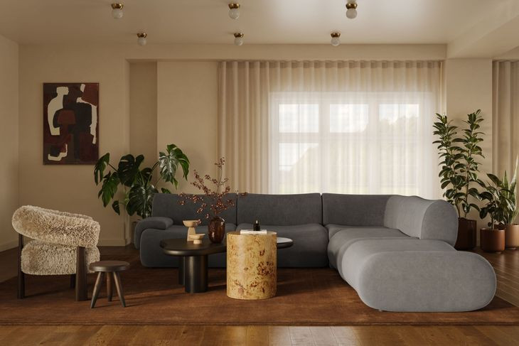 Zenith Charcoal Gray Upcycled Fabric Modular Sectional with LAF Chair