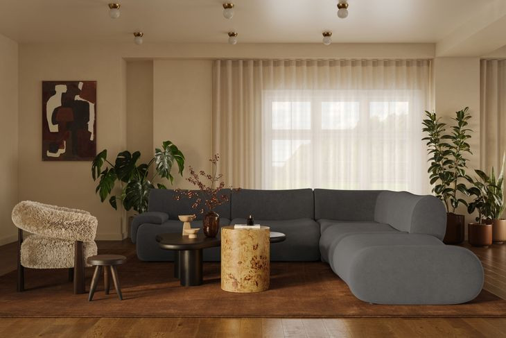 Zenith Charcoal Gray Upcycled Fabric Modular Sectional with LAF Chair