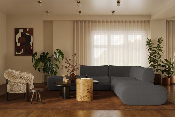 Zenith Charcoal Gray Upcycled Fabric Modular 5-Piece Sectional