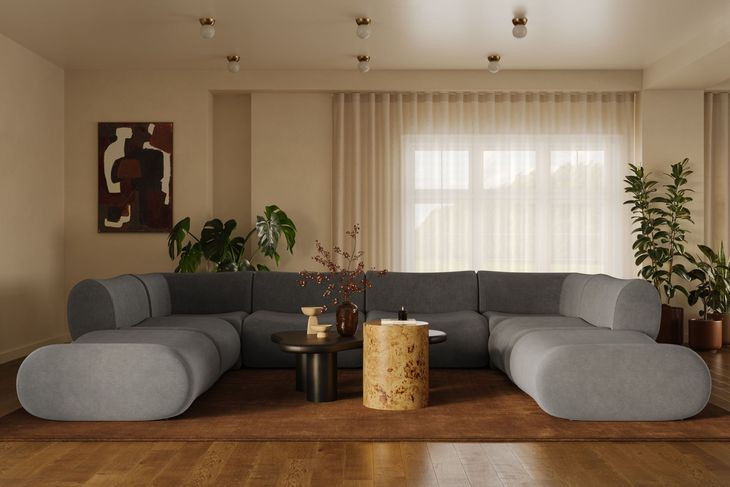 Zenith Charcoal Gray Upcycled Fabric Modular U-Sectional