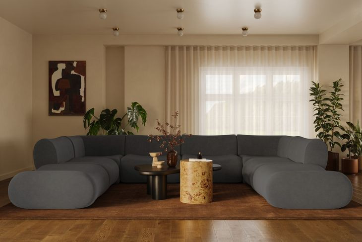 Zenith Charcoal Gray Upcycled Fabric Modular U-Sectional