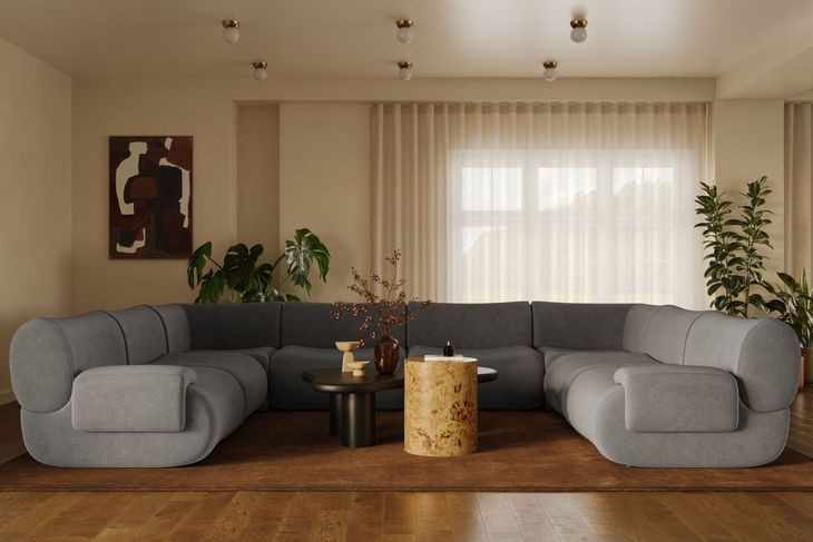 Zenith Charcoal Gray Upcycled Fabric Modular Large U-Sectional