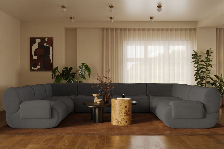 Zenith Charcoal Gray Upcycled Fabric Modular Large U-Sectional