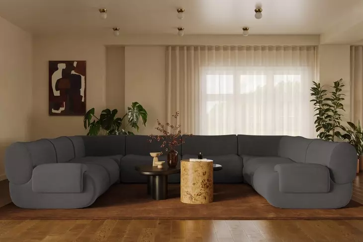 Zenith Charcoal Gray Upcycled Fabric Modular Large U-Sectional