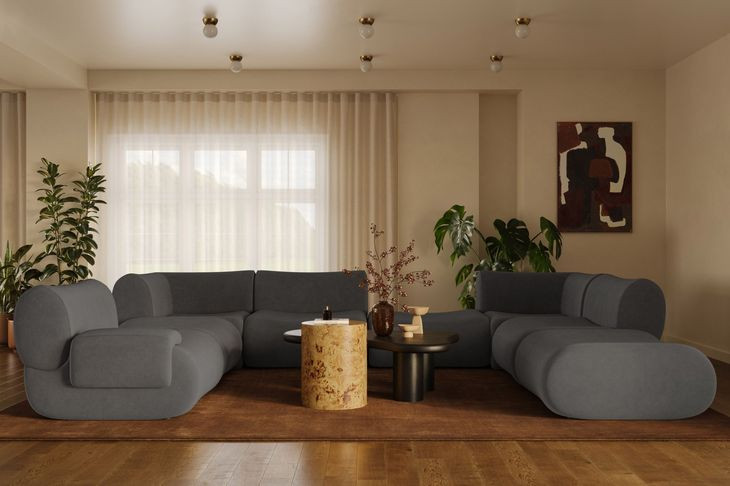 Zenith Charcoal Gray Upcycled Fabric Modular Large LAF Sectional