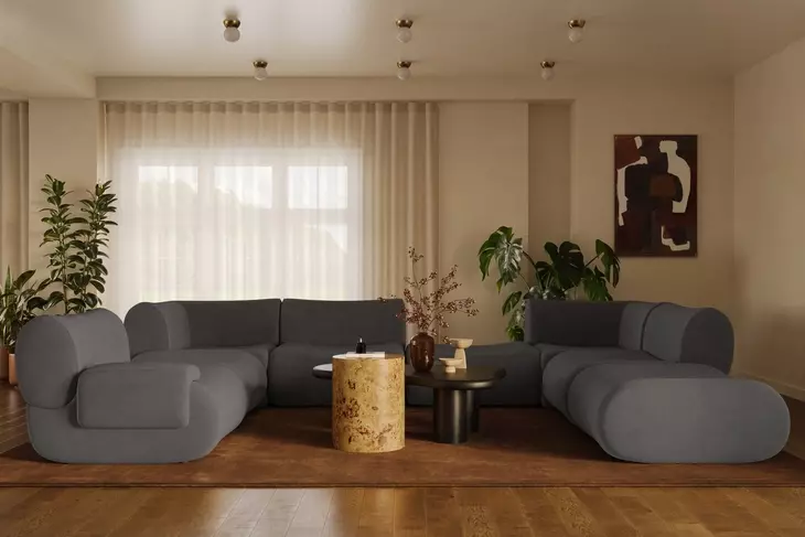 Zenith Charcoal Gray Upcycled Fabric Modular Large LAF Sectional