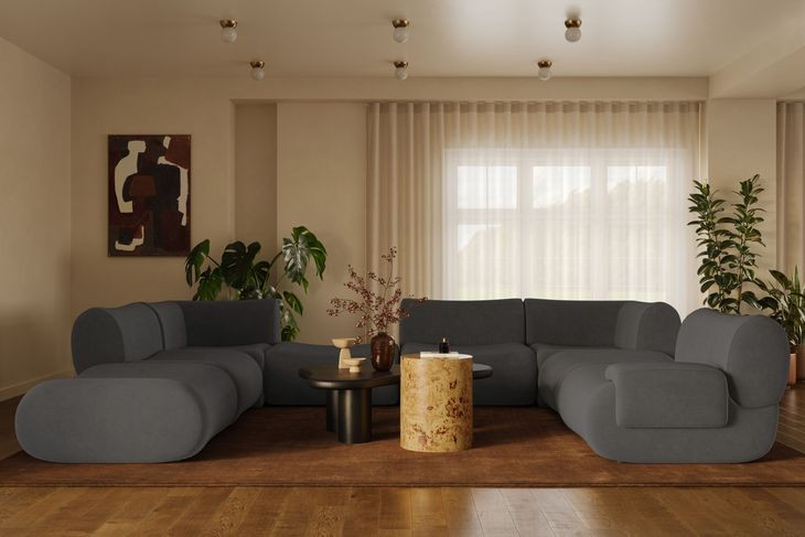 Zenith Charcoal Gray Upcycled Fabric Modular Large RAF Sectional