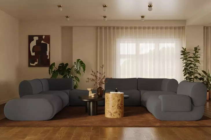 Zenith Charcoal Gray Upcycled Fabric Modular Large RAF Sectional