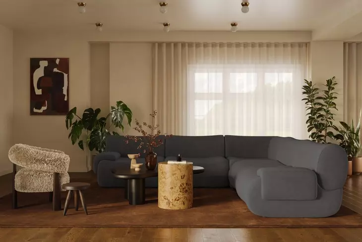 Zenith Charcoal Gray Upcycled Fabric Modular L-Sectional