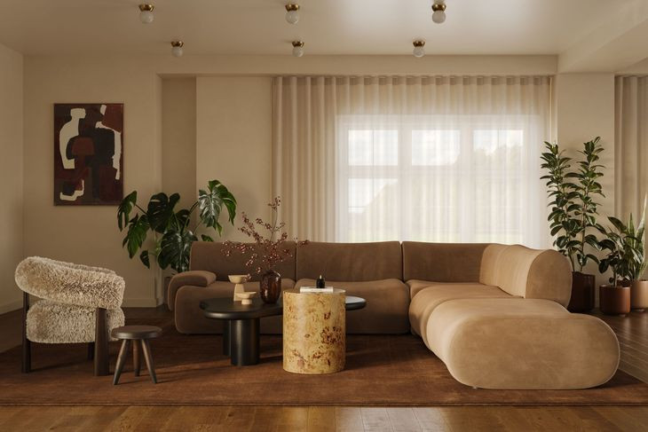 Zenith Latte Brown Velvet Modular Sectional with LAF Chair