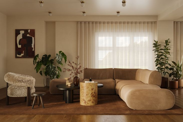 Zenith Latte Brown Velvet Modular 5-Piece Sectional