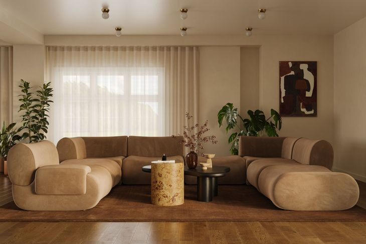 Zenith Latte Brown Velvet Modular Large LAF Sectional