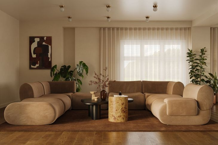 Zenith Latte Brown Velvet Modular Large RAF Sectional