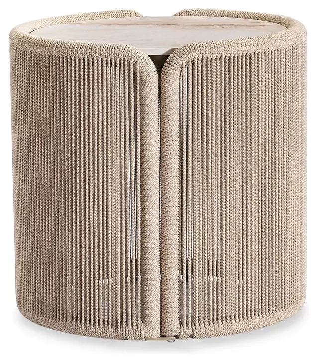 Trellis Brown and Beige Round Outdoor Side Table
