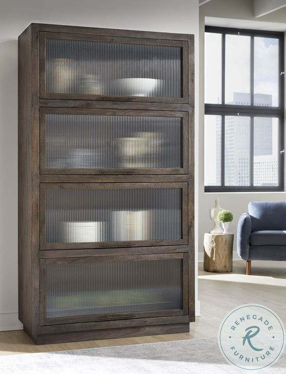 Rovelle Dark Brown Reeded Glass Door Curio Cabinet