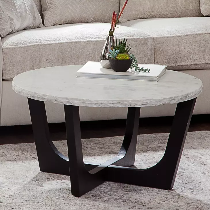 Chrissy Black and White Round Marble Top Ocassional Table