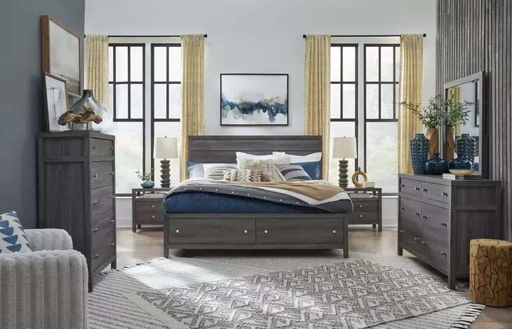 Meadowrise Raisin Black King Storage Panel Bed