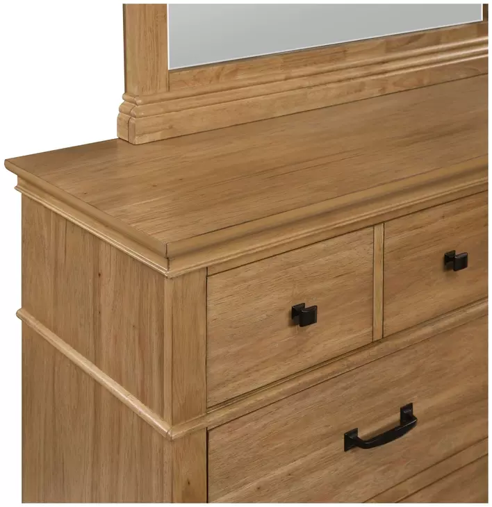 Sunstone Honey Brown 6 Drawer Dresser and Rectangular Mirror