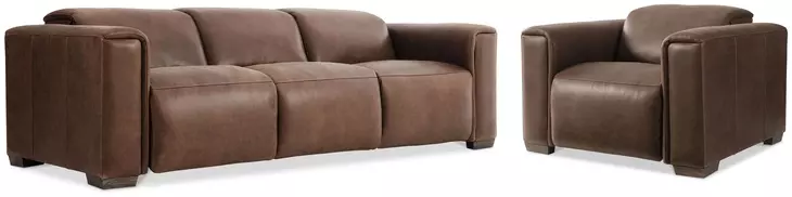 Billings Brown Leather Power Reclining Living Room Set