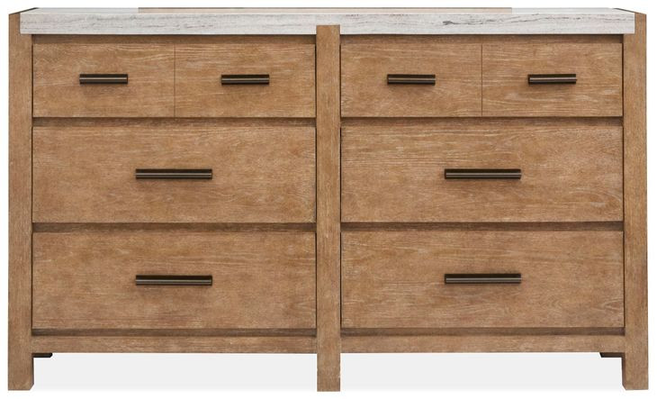 Foxrun Hollow Sierra Brown and White 6 Drawer Marble Top Dresser
