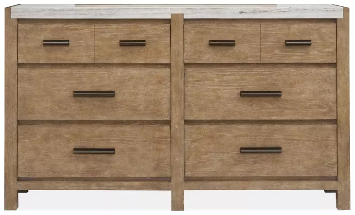 Plum Creek Sierra Brown and White 6 Drawer Marble Top Dresser