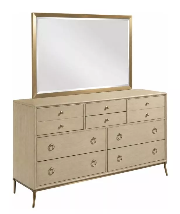 Lenox Alabaster and Gold 8 Drawer Straddella Dresser with Rectangular Anaheim Mirror