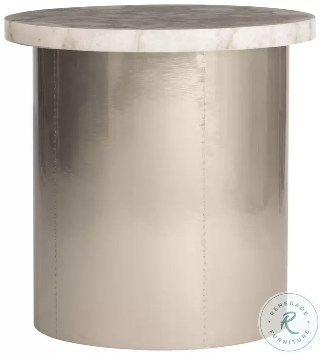 Shimla White Agate Marble And German Silver Side Table