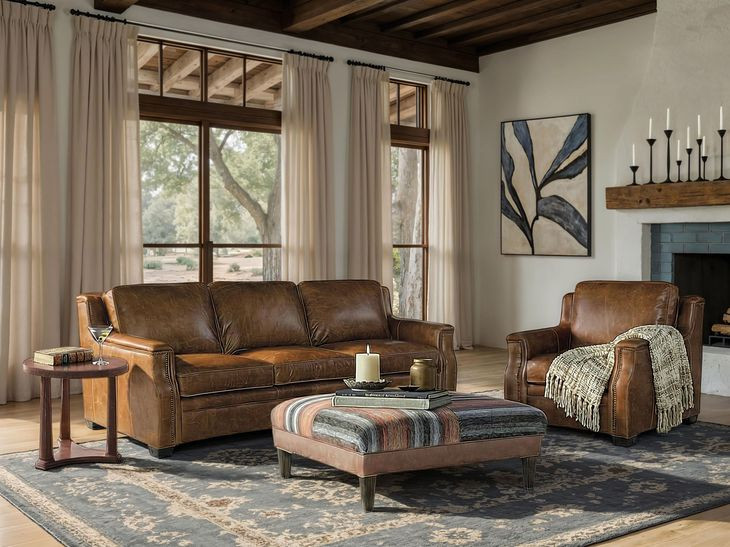 Yates Buckaroo Colt Leather Stationary Living Room Set