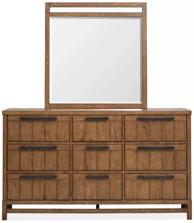 Conway Honey Wheat 9 Drawer Dresser with Rectangular Mirror