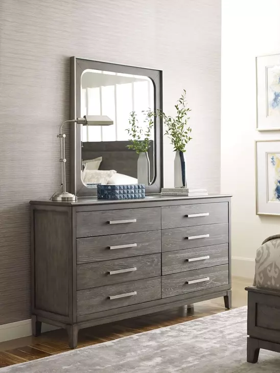 Grainstone Sable 8 Drawer Sellers Dresser with Rectangular Landscape Mirror