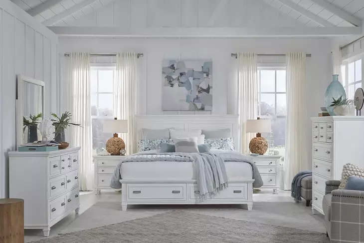 Harborwick White Dove King Storage Panel Bed