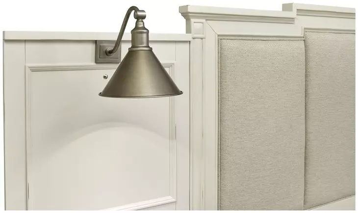 Willowbrook Egg Shell White and Cream King Upholstered Wall Panel Bed with 2 Nightstand and USB Charging