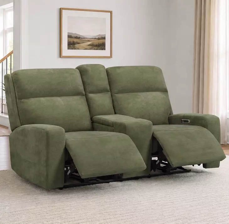 Traxton Jasper Moss 79" Zero Gravity Triple Power Reclining Loveseat with Tilt Console and USB Charging