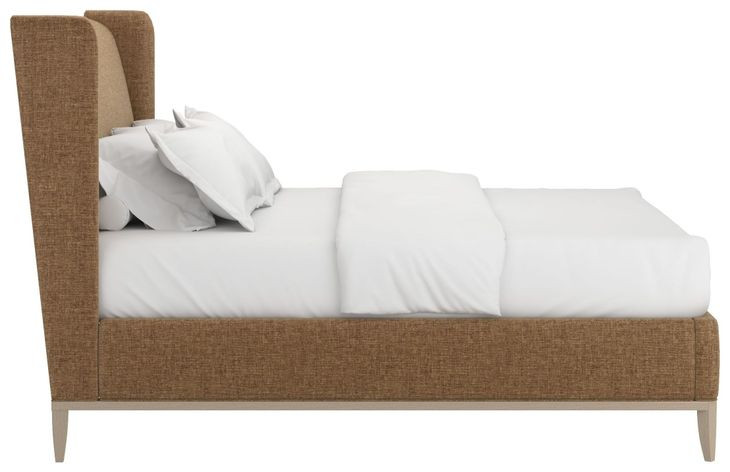 Edwin Suede Queen Upholstered Wing Shelter Bed
