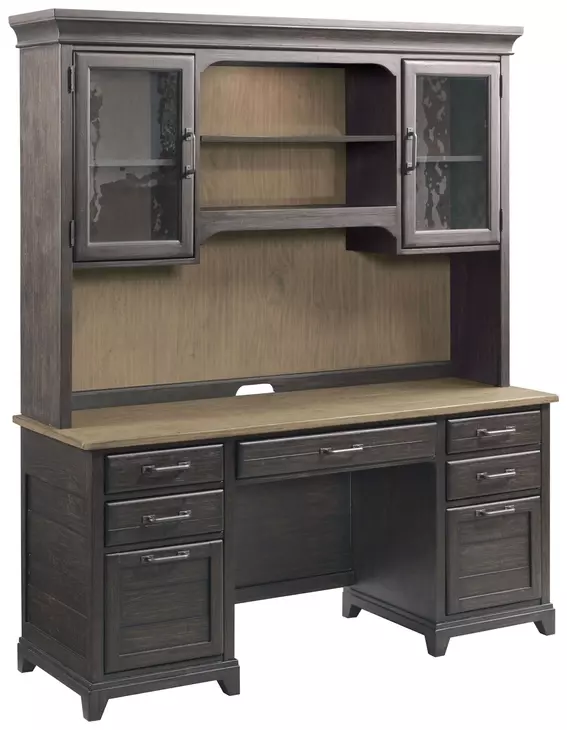 Heritage Timber Charcoal 66" Farmstead Executive Credenza and Hutch with LED