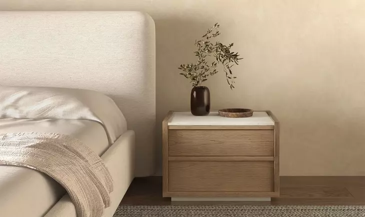 Ashcroft Oak and White 2 Drawer Marble Top Nightstand
