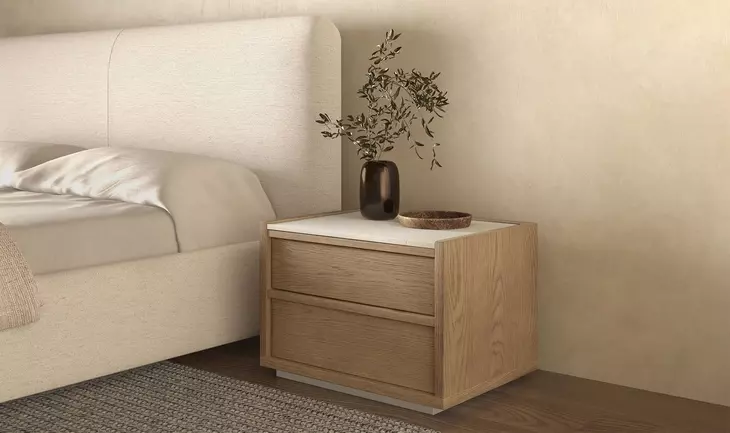 Ashcroft Oak and White 2 Drawer Marble Top Nightstand